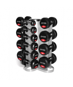 Rubber Dumbell Set - solid ends (2-20kg) & Vertical Rack
